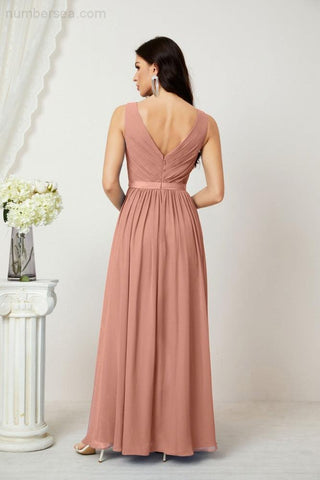 Women's Chiffon Long Bridesmaid Dresses A line Sleeveless Formal Prom Gown for Evening Party Homecoming Dresses 2808