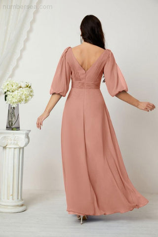Baoleely  Formal Prom Gown Women V-Neck Chiffon Bridesmaid Dresses Long Bishop Sleeve Party Dress 2807