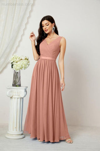 Women's Chiffon Long Bridesmaid Dresses A line Sleeveless Formal Prom Gown for Evening Party Homecoming Dresses 2808