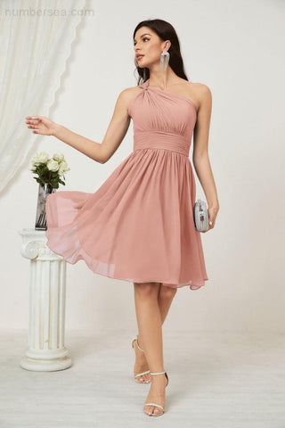 Baoleely Women Chiffon Short One Shoulder Bridesmaid Dress Formal Dresses for Party Homecoming 2804
