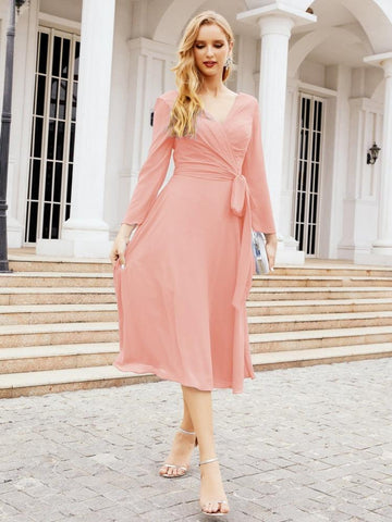 Robe de demoiselle d'honneur dos nu en V avec ceinture à la taille - Mère de la mariée - Invitée au mariage SY28031