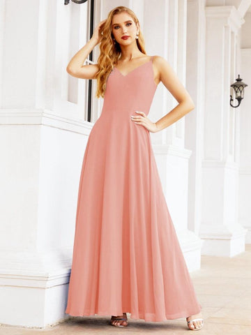 Baoleely Spaghetti Strap Bridesmaid Dresses V Neck Butterfly Back Fromal Evening Party Prom Gown 28036