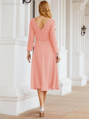 Robe de demoiselle d'honneur dos nu en V avec ceinture à la taille - Mère de la mariée - Invitée au mariage SY28031