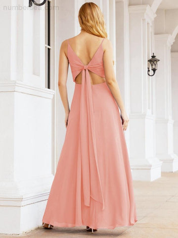 Baoleely Spaghetti Strap Bridesmaid Dresses V Neck Butterfly Back Fromal Evening Party Prom Gown 28036