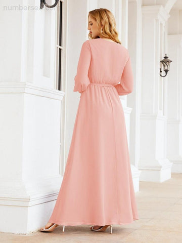 Robe de demoiselle d'honneur en mousseline Sunnderly pour femme, coupe trapèze, manches longues, robe de soirée formelle pour invitée de mariage SY28032 