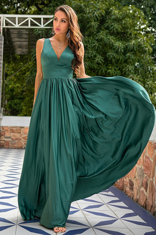Deep V Neck Long Bridesmaid Dress