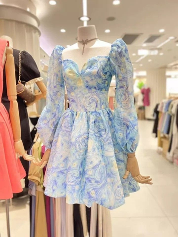 Vestido de fiesta vintage estampado con mangas largas Y2511