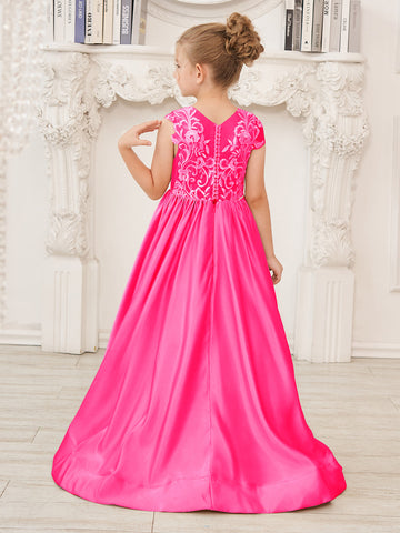 A-line Lace Satin Floor-length Flower Girl Dress