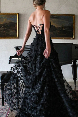 Elegante vestido de noche sin tirantes con frenillo sólido 