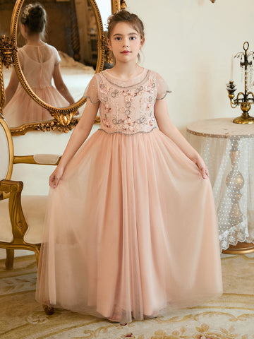 A-line Chiffon Floor-length Pink Flower Girl Dress