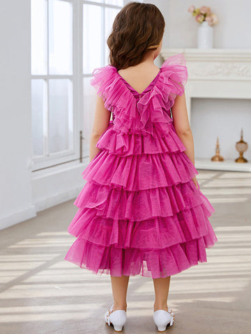 Ball-Gown/Princess Pink Sleeveless Tulle Flower Girl Dress with Ruffles