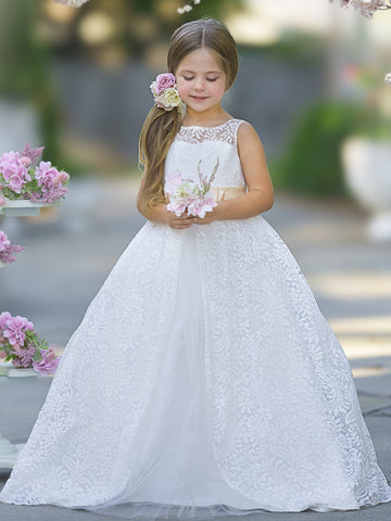 A-line Lace Tulle Floor-length Ivory Dress