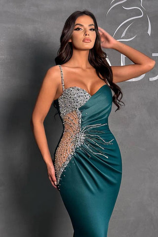 Spaghetti-Straps Mermaid Evening Gown Sleeveless With Beads