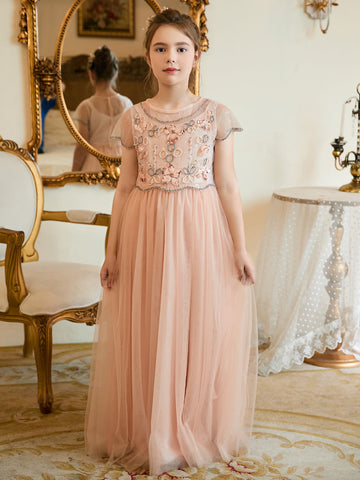 A-line Chiffon Floor-length Pink Flower Girl Dress