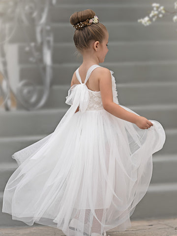 Enchanted Garden Girl Baby Toddler 3D Flower Embellishment Floral Applique Tulle Bow Dress