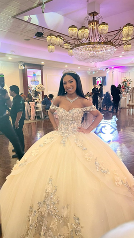 Robe de bal champagne à fleurs, style forêt, épaules dénudées, modèle Y3026