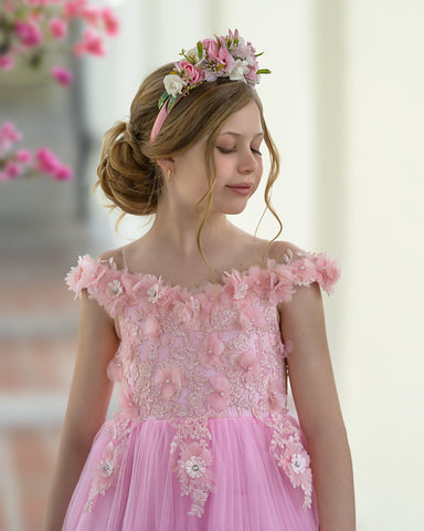 Ball-Gown/Princess Lace Sweep Train Pink Birthday Dress