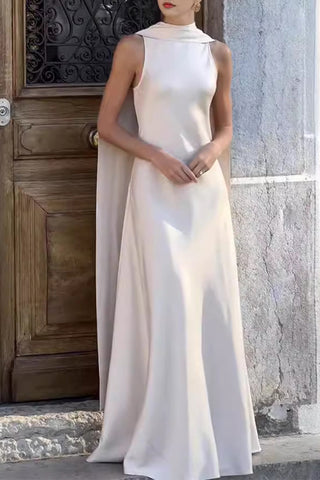 Vestido de noche elegante de cuello redondo con patchwork sólido de las celebridades 
