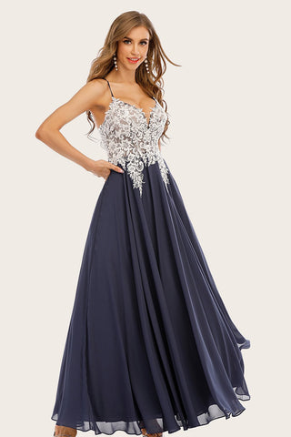 Dusty Long Chiffon Prom Dress with Lace
