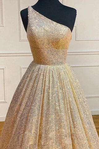Sparkly One Shoulder A Line Sequins Prom Dress