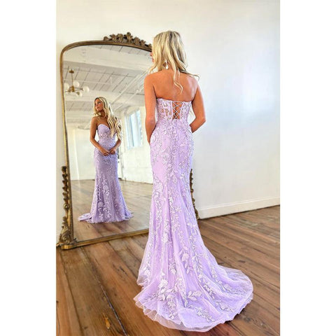 Vestido de fiesta largo con escote en forma de corazón y apliques de encaje para adolescentes