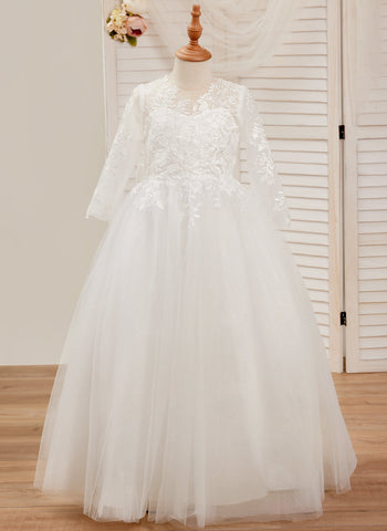 Ball-Gown Long SleevesTulle Sweep Train First Communion Flower Girl Dress