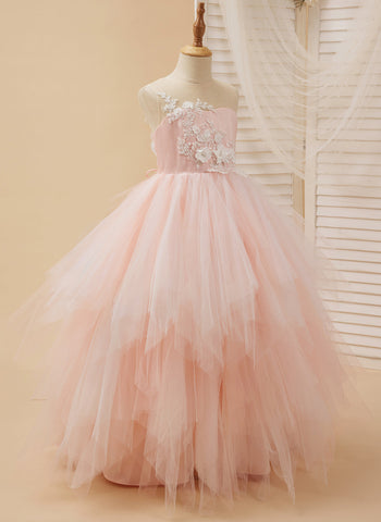 Ball-Gown/Princess Lace Tulle Floor-length Pink Dress (2003226757)