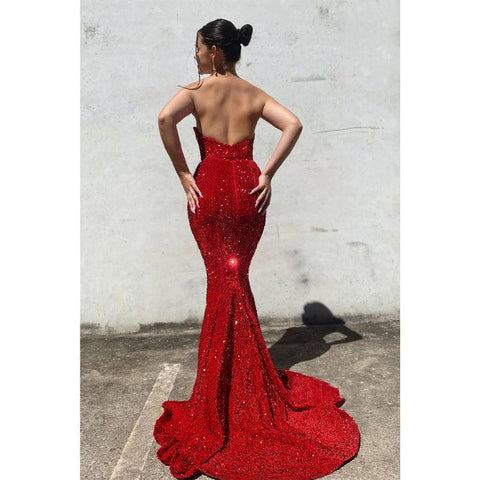 Vestido de fiesta de sirena con lentejuelas y escote corazón y purpurina 