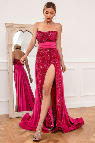 Royal Sequins Strapless Prom Dress