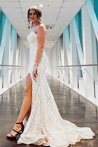 Robe de bal longue bustier à sequins bleu ciel