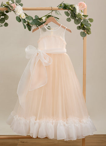 A-line Organza Tulle Floor-length Pink Dress (010226975)