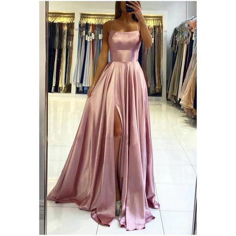 Vestido formal de noche de graduación sin mangas con pliegues de satén y tirantes finos