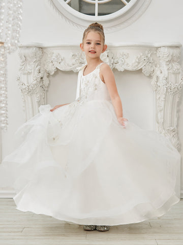Ball-Gown/Princess Tulle Floor-length First Communion  Flower Girl Dress