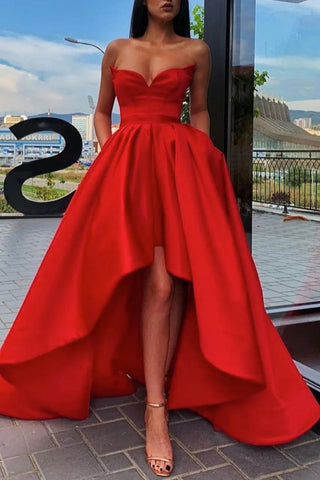 High Low Sweetheart Red Prom Dress