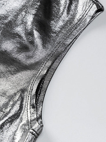 Skinny Asymmetric Shiny Solid Color Split-Joint One-Shoulder Evening Dresses Mini Dresses