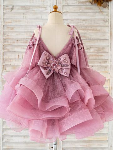 Ball-Gown/Princess Tulle Knee-length Birthday Flower Girl Dress