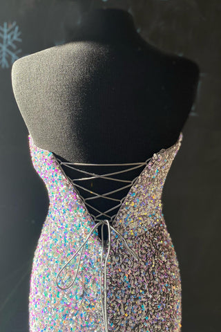 Robe de bal longue bustier à sequins avec fente sur le devant