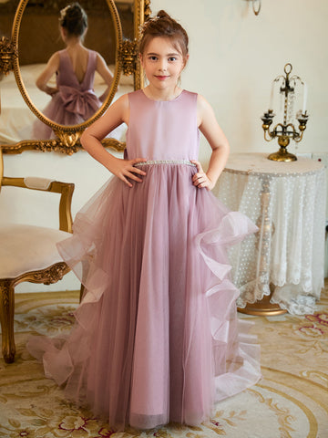 Ball-Gown/Princess Satin Tulle Floor-length Flower Girl Dress