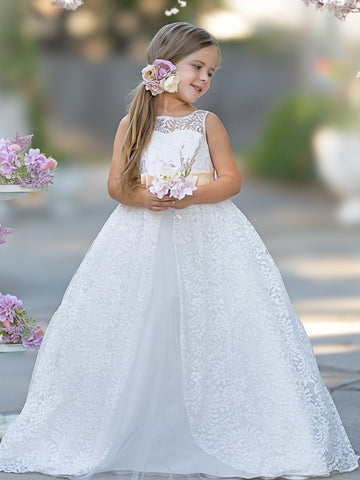 A-line Lace Tulle Floor-length Ivory Dress