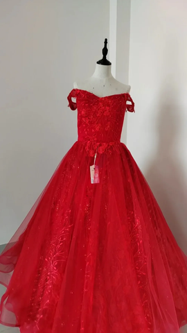 Vestido de princesa azul claro con hombros descubiertos, apliques de encaje de tul y lentejuelas, modelo Y8129