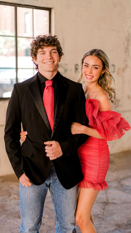 Vestido de fiesta formal con cuello rojo con volantes Y5413