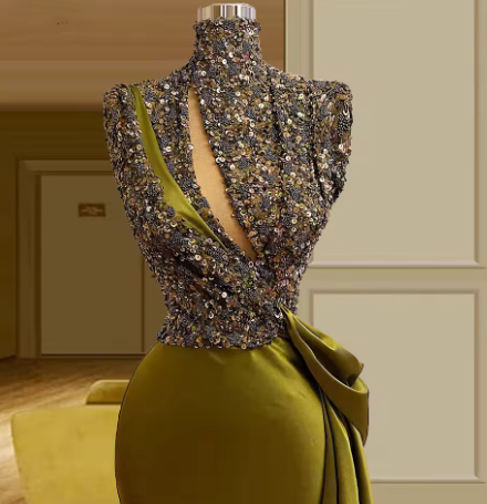 Robes de soirée vintage à col montant, longues robes de soirée vintage élégantes et scintillantes Y390