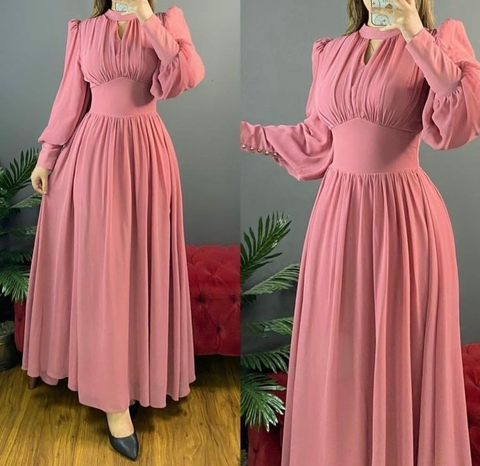 Robe de bal simple à manches longues et coupe trapèze, modèle Y5795