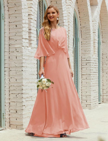Robe de demoiselle d'honneur Sunnderly pour femme, manches longues, col en V, en mousseline, robe de cérémonie pour mariage SY28018