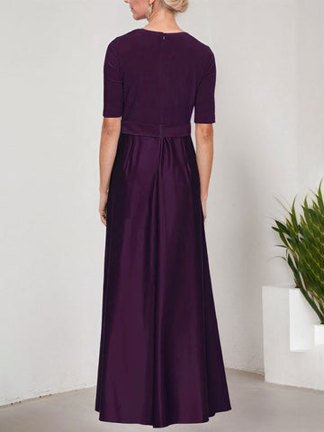 Surplice Neckline Ballgown with Full Satin Skirt & Jersey Bodice