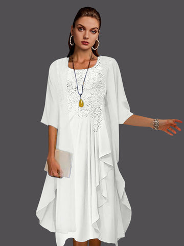 Two Piece A-Line Chiffon Lace Sleeveless Jacket Dresses with Pleats Appliques