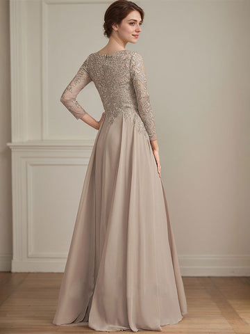 A-line V-Neck Floor-Length Lace Chiffon Mother of the Bride Dress With Sequins