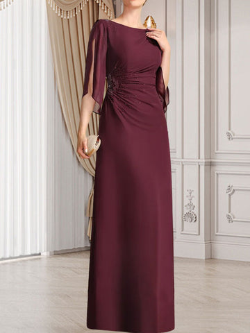 Vestido de corte recto/columna, largo hasta el suelo, de gasa, para la madre de la novia, con plisados ​​y cuentas.