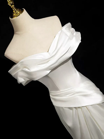 Robe de soirée longue blanche en satin satiné, style sirène, épaules dénudées, modèle Y8047