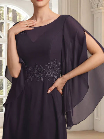 A-line Scoop Illusion Ankle-Length Lace Chiffon Mother of the Bride Dress With Sequins